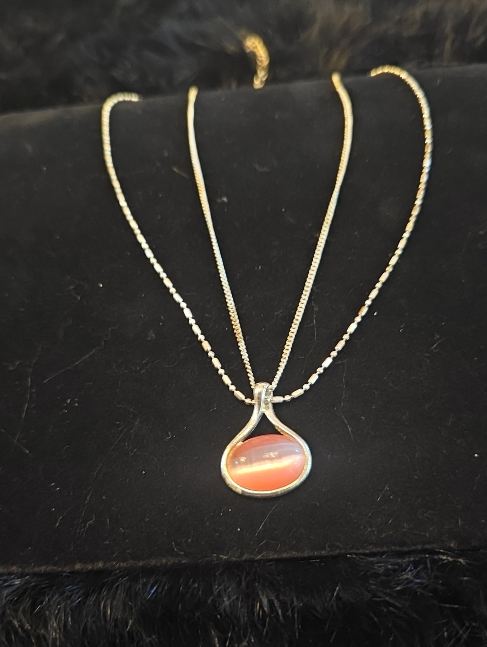 Silver Teardrop Pendant Necklace with Coral Pink Stone